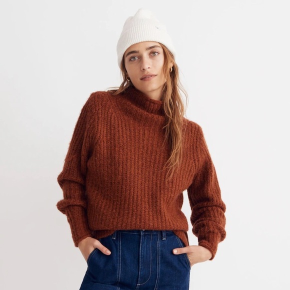 NWT Madewell Small Loretto Mockneck Pullover Sweater Heather Cinnabar - Picture 1 of 10